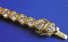 Sterling Silver Gold Wash CZ Signed Han China S Link Tennis Bracelet (Tn)