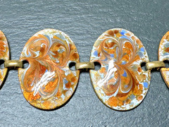 MID-CENTURY MOD ENAMEL COPPER & ENAMEL OVAL LINK BRACELET BY INGA CARLSON M161
