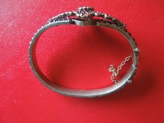 J7294 ANTIQUE BOHEMIAN TOMBAK GARNET CUFF BRACELET SEE DESCRIPTION