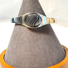 Black Lace Agate Bezel Set Cuff Bracelet 925 VTG Sterling Silver 2.25” Diameter