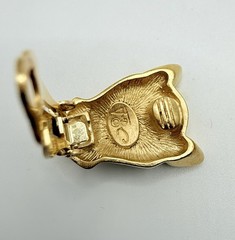 Vintage Jackie Collins Gold Tone Panther Brooch & Clip Earrings Set Rhinestone