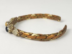 Vintage Braided Mixed Metals Bangle Bracelet Blue Goldstone Tiger Eye Stone Cuff