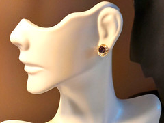 Vintage Stunning Bright Simulated Amethyst w/ Clear Crystals 1/4″ Stud Earrings