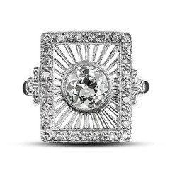 Starburst Art Deco Style Lab Created Diamond Engagement 14K White Gold FN Ring