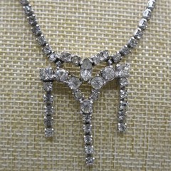 Vintage Rhinestone Necklace Dangles Sparkly 15 Inch