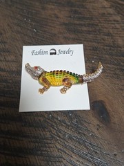 Vintage Goldtone Alligator Crocodile 3″ Rhinestone Brooch, Gorgeous!