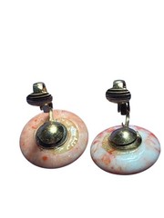 Vintage Orange White Speckled Button Clip On Earrings 7/8 inch