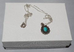 Vintage Sterling Silver OC Petite Turquoise Pendant Necklace 17 inches