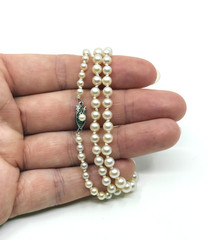 14K Solid White Gold Japanese Saltwater Akoya Pearl Graduated Vtg Necklace 19.25