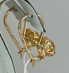 USSR Vintage Original Rose Gold Citrine (lab. made) Earrings 583 14K 2.16 g.