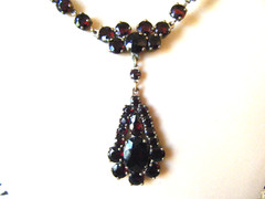 Antique Bohemian Garnet Necklace 14.5″ Choker Cluster Drop Pendant Low 8kt
