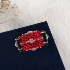 Black Onyx and Red Enamel 925 Sterling Silver Brooch Geometric Design CZ Jewelry
