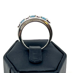 VTG Ring Sz 7 Blue Topaz Garnet Diamond Chips Channel Signed Sterling 925 Tested