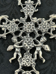 Cini Signed Sterling Cross Pendant 3.5 Inches Ornate Cherubs Both Sides!