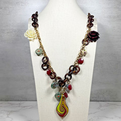 VTG Signed Erickson Beamon Runway Statement Necklace Flower Swirl Glass Pendant