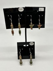 VTG Unakite Stone Native Birds and Towers Artisan Dangle Drop Earrings – NICE!