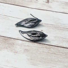 Vintage Earrings For Pierced Ears Green 3D Leaf – Stud Damaged