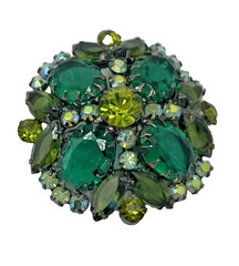 Vintage D&E Juliana Green AB Rhinestone Brooch Pin VERIFIED Uranium Glass Book