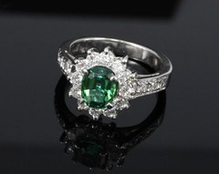 Vintage 1.19ct Chrome Green Tourmaline & 0.73ct Diamond Platinum Ring, Size 5.5