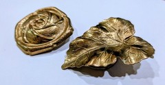 Vintage Gold-Tone Rose & Leaf Clip Brooch Lot, Set of 2, Unsigned