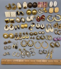 Vintage 1980s Pierced Earring Lot Gold Tone 45 Pairs Monet Trifari
