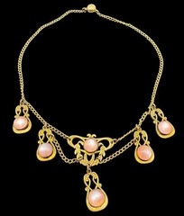 Antique Pink Moonstone Festoon Necklace Gold Tone 14” J114
