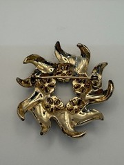 Vintage Rhinestone Brooch & Earrings Green Crystal Floral Gold Tone Demi-Parure