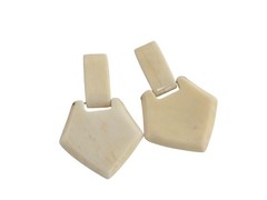 Vintage Horn Bovine Bone Earrings Pierced Cream Articulated Door Knockers