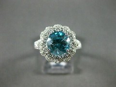 ESTATE LARGE 5.50CT DIAMOND & BLUE ZIRCON 18KT WHITE GOLD FLOWER ENGAGEMENT RING
