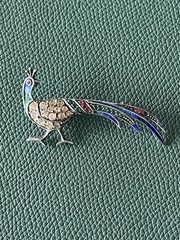 Antique Art Deco/Art Nouveau Sterling Silver Enamel/Rhinestone Peacock Brooch
