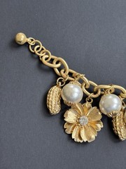 John Wind Maximal Art Charm Bracelet Matt Gold Tone Pearl Crystal Peanut Flower