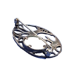 JEZLAINE Vintage Sterling Silver Winter Scene TREE & MOP Moon Open 1.35″ BROOCH