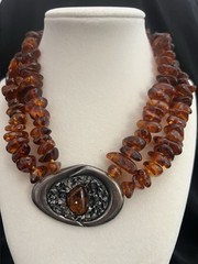 Vintage Hand-Tied Baltic Amber Beaded Two Strand Necklace, Olga Kharlan – A195