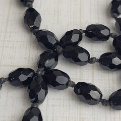 Austria Signed Vintage Black Faceted Glass Necklace 58” Long Opera Length