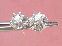 ANTIQUE 1.35ctw MINE DIAMOND PLATINUM BALLERINA SETTING 10 mm STUD EARRINGS 1930