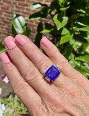 Estate 10.5ct Tanzanite Diamond Baguette Engagement Ring Platinum