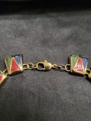Vintage 1980s Gold Tone Enamel Geometric Panel Collar Choker Statement Necklace