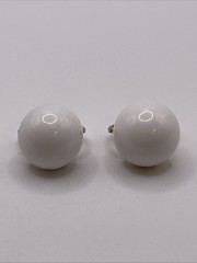Earrings Vintage TRIFARI Signed White Gold Tone Round Resin Metal Clip On