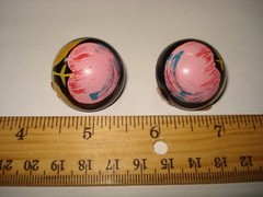Vintage Domed Round Enamel Pink Cherry Clip Earrings Old!