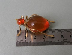 Vintage Natural Baltic Amber Beetle Brooch USSR Gold-Plated Pin 1965s