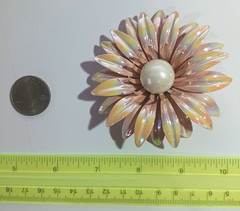 Vintage 1960s Iridescent Peach Pink Enamel “Flower Power” Brooch 3-1/8″