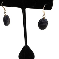 Vintage Sterling Silver 925 Blue Goldstone Scarab Earrings Egyptian Revival