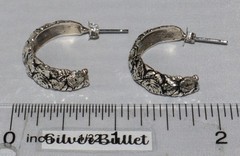 Vintage Sterling Silver Half Hoop Flower Pattern 1 inch Post Earrings 6 grams