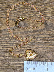 Avon Gold Tone Rope Chain Necklace w Heart Shaped Locket Amber Topaz Rhinestone