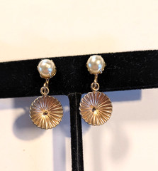 Vintage Signed JMS 1/20 12kt Gold Filled Pearl Dangle Screw Back Earrings