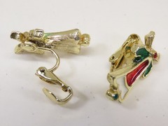 Christmas Bell Cluster Brooch Earring Set Enamel Beatrix Gold Tone VTG D2832