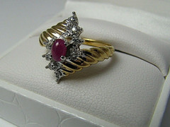 GOLD PLATED STERLING SILVER RING RUBY CZ CUBIC ZIRCONIA CLUSTER RING US Size7