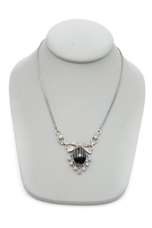 Vintage Sterling Silver 925 Rhinestone Necklace 17.75″