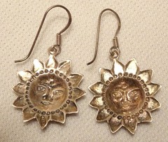 Sun Face Sterling Silver Earrings Vintage