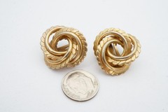 Vintage Clip On Earrings Gold Tone Textured Knot